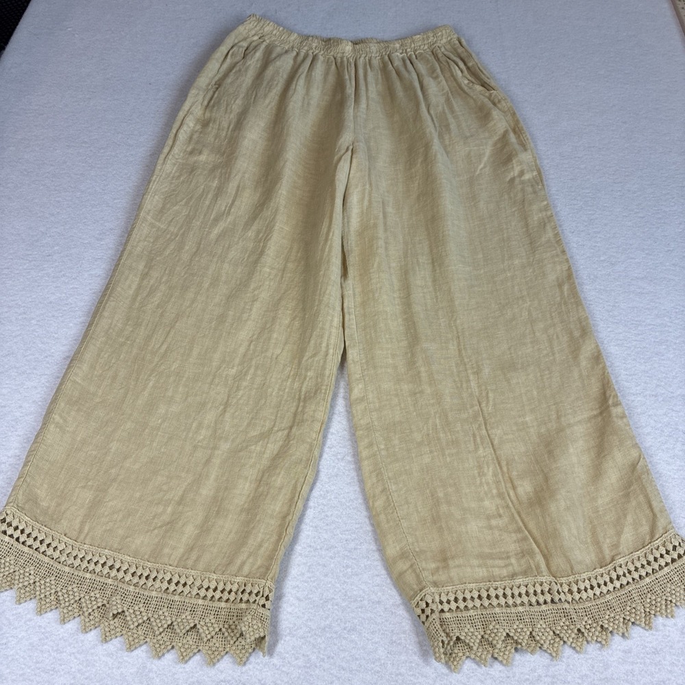 Wide Leg Crochet bottom linen Pants in Light Beige